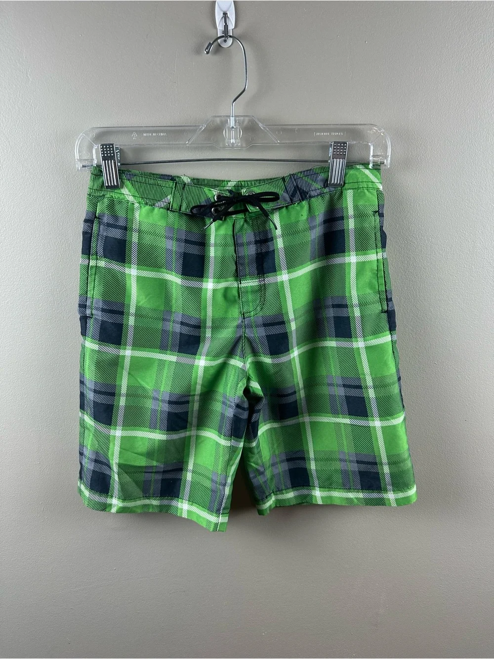 Hanna Andersson Green Plaid Kids Swim Trunks